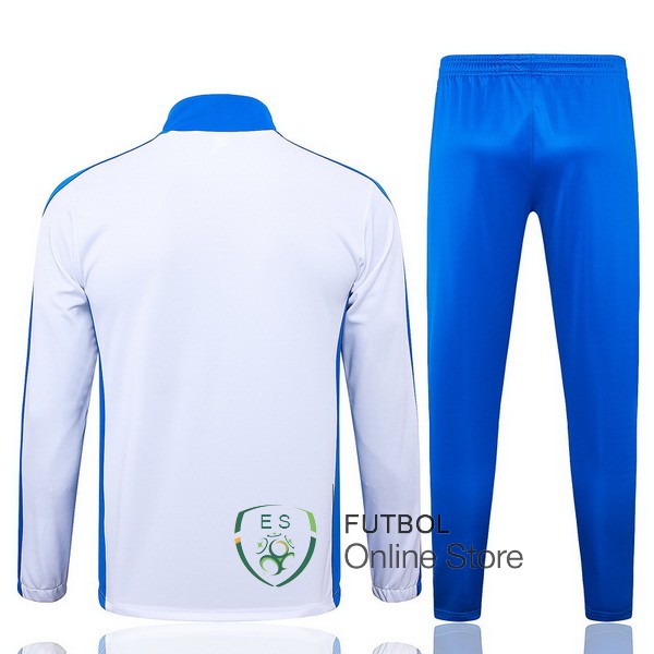 Conjunto Completo Ropa Deportiva Con Cremallera Larga Brasil 2024 Blanco Azul