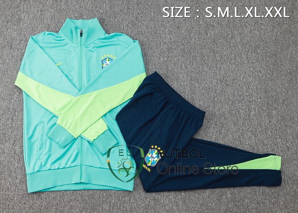 Conjunto Completo Ropa Deportiva Con Cremallera Larga Brasil 2024 Verde Azul