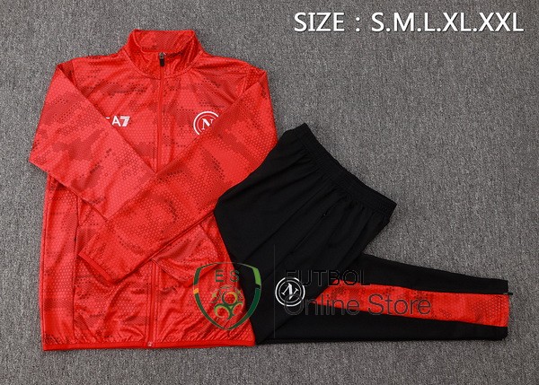 Conjunto Completo Ropa Deportiva Con Cremallera Larga Napoli 24/2025 Rojo Negro