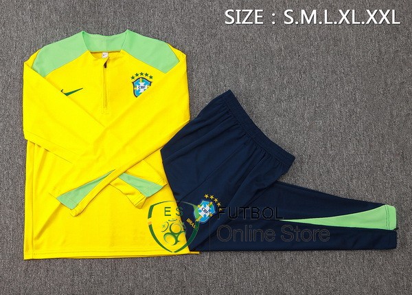 Conjunto Completo Sudadera Entrenamiento Brasil 2024 Amarillo Azul I Verde