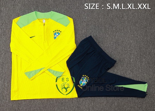Conjunto Completo Sudadera Entrenamiento Brasil 2024 Amarillo Azul Verde