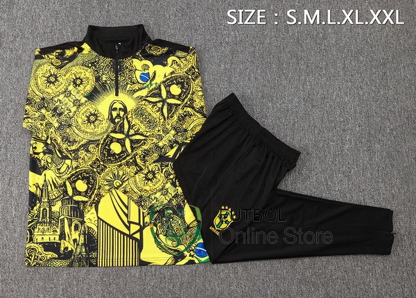 Conjunto Completo Sudadera Entrenamiento Brasil 2024 Amarillo Negro
