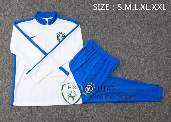 Conjunto Completo Sudadera Entrenamiento Brasil 2024 Blanco Azul