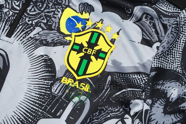 Conjunto Completo Sudadera Entrenamiento Brasil 2024 Gris I Negro