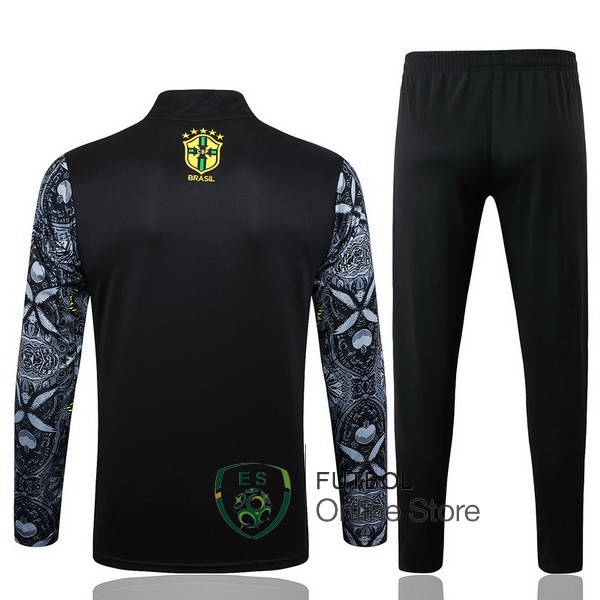 Conjunto Completo Sudadera Entrenamiento Brasil 2024 Gris I Negro