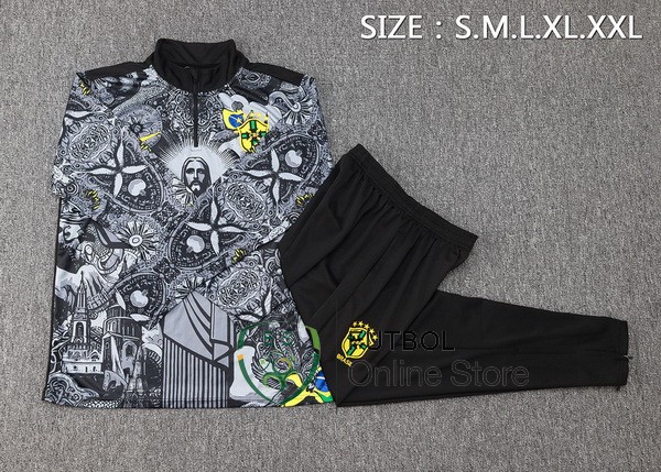 Conjunto Completo Sudadera Entrenamiento Brasil 2024 Gris I Negro