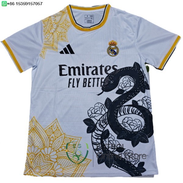 Tailandia Camiseta Real Madrid Especial 25/2026 Blanco Negro Amarillo