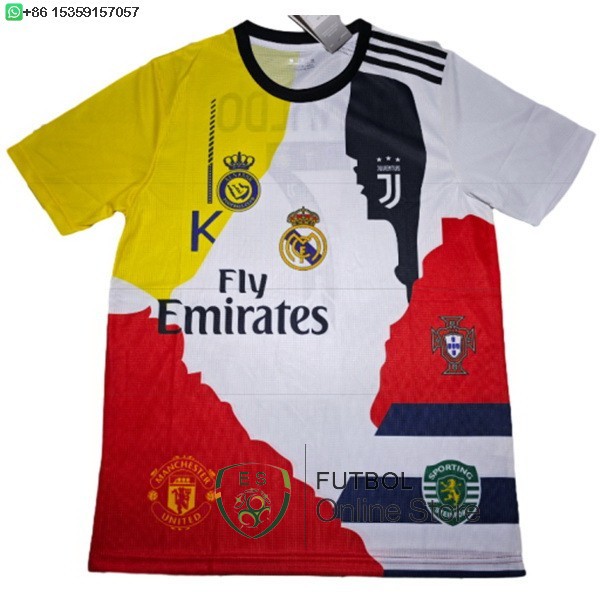 Tailandia Especial Ronaldo Camiseta Portugal 2025 Blanco Amarillo