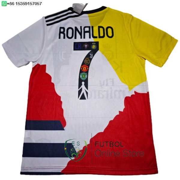 Tailandia Especial Ronaldo Camiseta Portugal 2025 Blanco  Amarillo