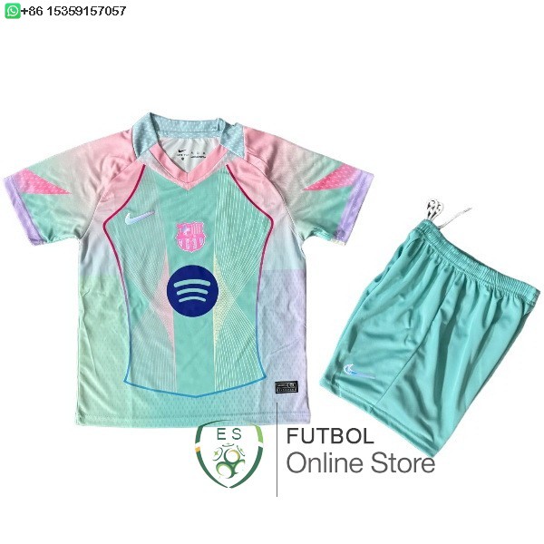 Camiseta Barcelona Ninos 24/2025 Primera Verde Rosa