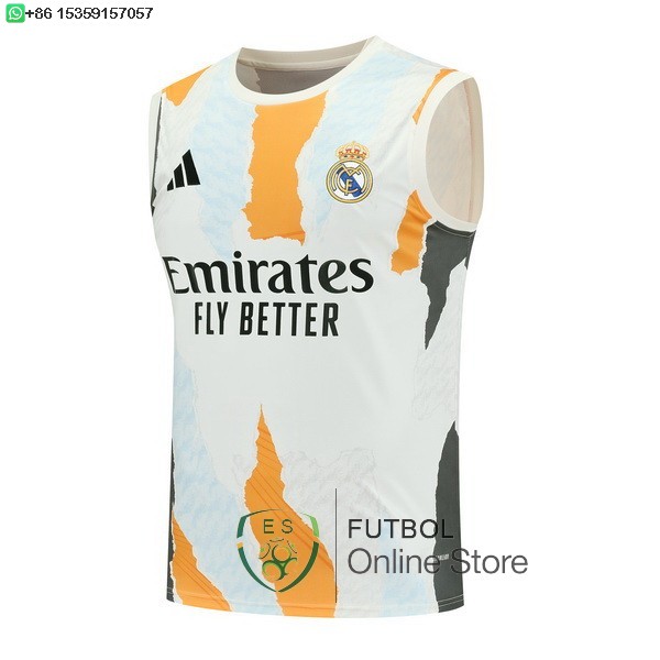 Camiseta Sin Mangas Real Madrid 25/2026 Blanco Naranja Camiseta Sin Mangas Real Madrid 25/2026 Blanco Naranja