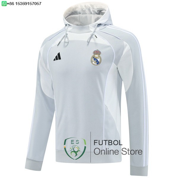 Chaqueta Con Capucha Real Madrid 25/2026 Gris Blanco Chaqueta Con Capucha Real Madrid 25/2026 Gris Blanco