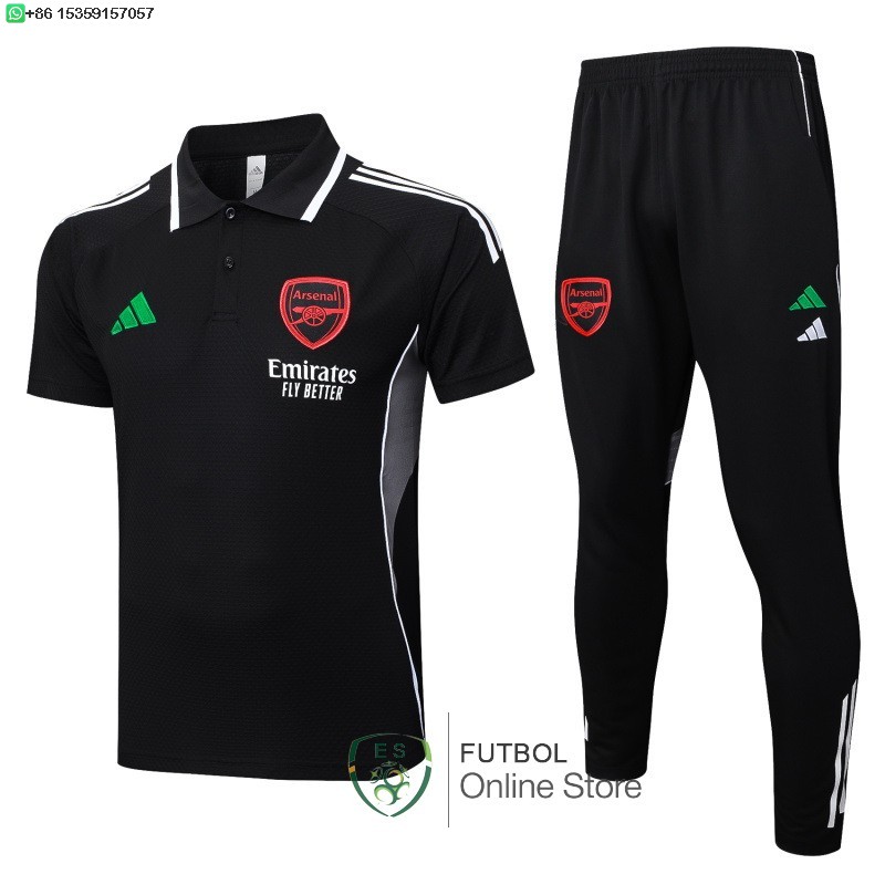 Conjunto Completo Polo Arsenal 25/2026 Negro Rojo Verde