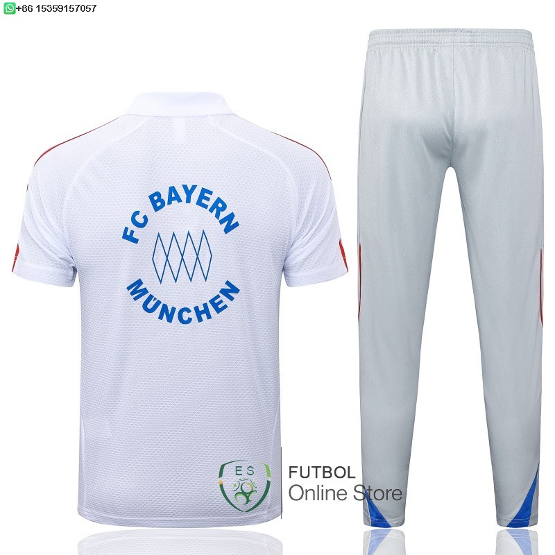 Conjunto Completo Polo Bayern Munich 25/2026 Blanco Azul Gris
