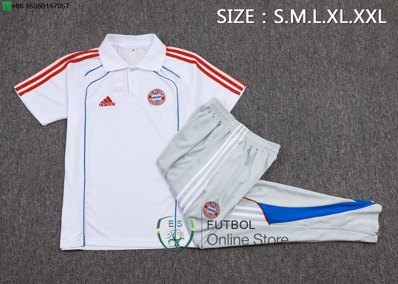 Conjunto Completo Polo Bayern Munich 25/2026 Blanco Azul Gris