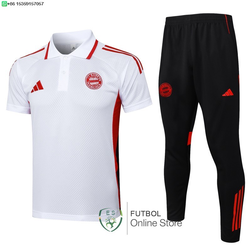 Conjunto Completo Polo Bayern Munich 25/2026 Blanco Rojo Negro