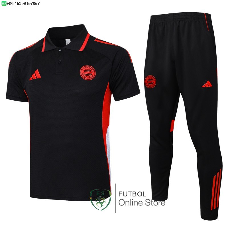 Conjunto Completo Polo Bayern Munich 25/2026 Negro Rojo