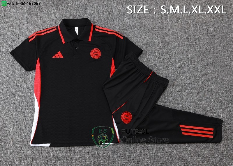 Conjunto Completo Polo Bayern Munich 25/2026 Negro Rojo