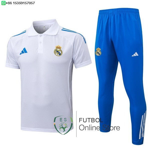 Conjunto Completo Polo Real Madrid 25/2026 Blanco Azul