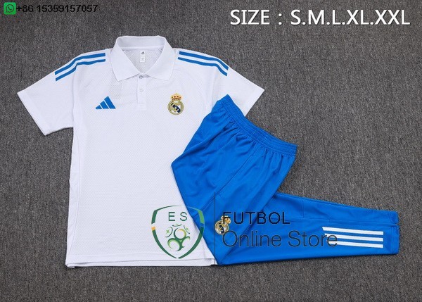 Conjunto Completo Polo Real Madrid 25/2026 Blanco Azul