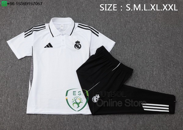 Conjunto Completo Polo Real Madrid 25/2026 Blanco Negro