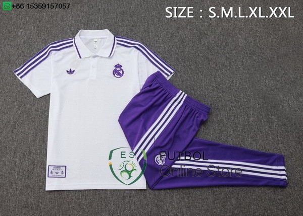 Conjunto Completo Polo Real Madrid 25/2026 Blanco Purpura