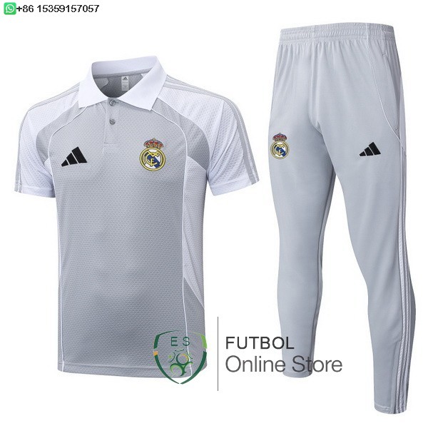 Conjunto Completo Polo Real Madrid 25/2026 Gris Blanco