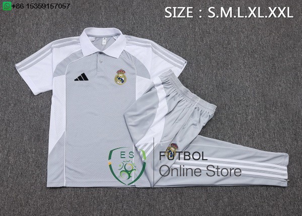 Conjunto Completo Polo Real Madrid 25/2026 Gris Blanco