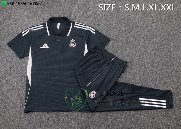 Conjunto Completo Polo Real Madrid 25/2026 Gris Marino Rosa