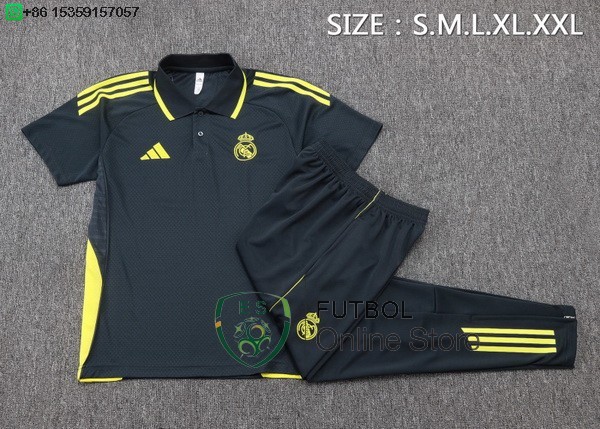 Conjunto Completo Polo Real Madrid 25/2026 Gris Marino Verde
