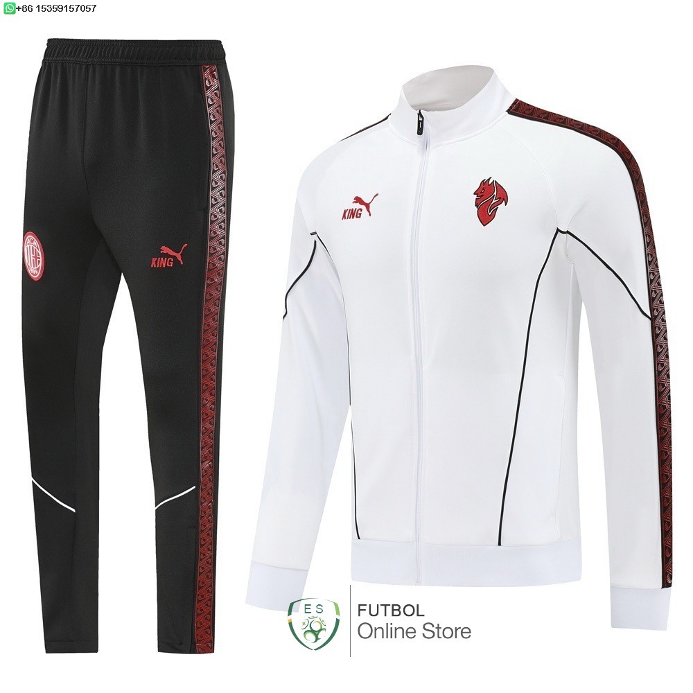 Conjunto Completo Ropa Deportiva Con Cremallera Larga AC Milan 25/2026 Blanco Negro