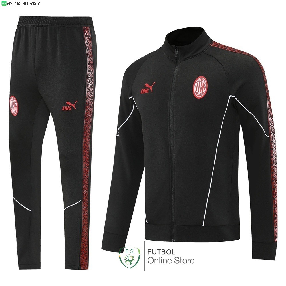 Conjunto Completo Ropa Deportiva Con Cremallera Larga AC Milan 25/2026 Negro