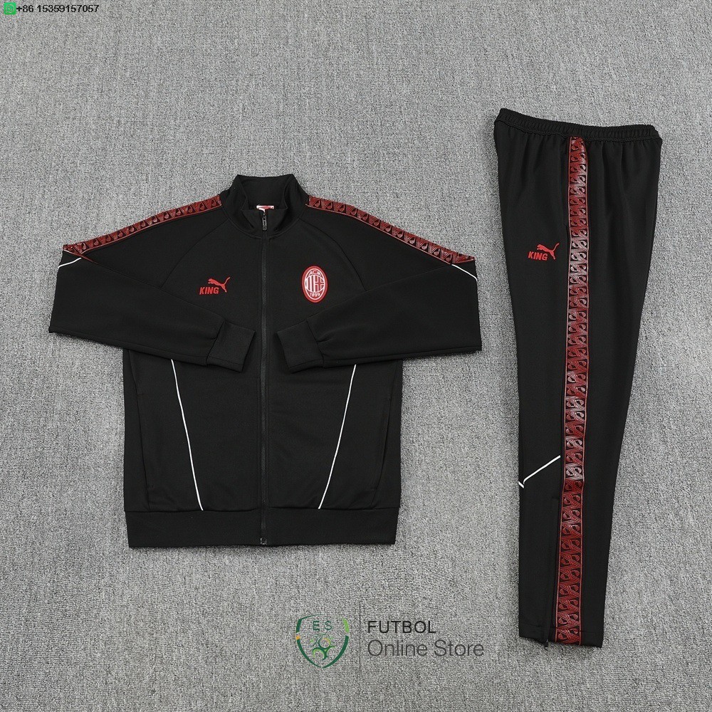 Conjunto Completo Ropa Deportiva Con Cremallera Larga AC Milan 25/2026 Negro