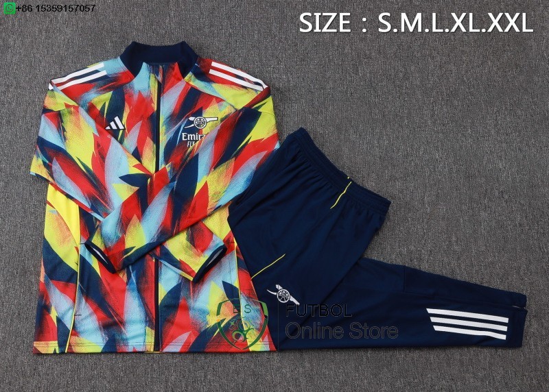 Conjunto Completo Ropa Deportiva Con Cremallera Larga Arsenal 25/2026 Amarillo Rojo Azul