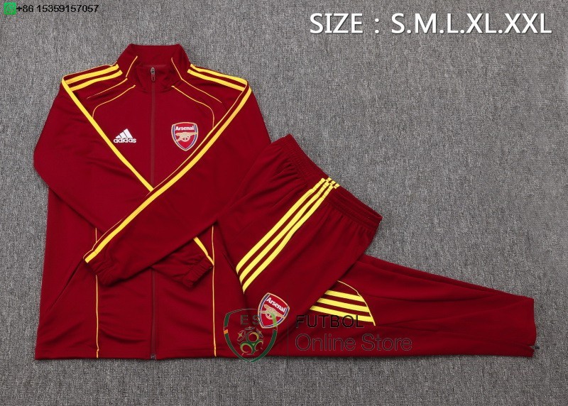 Conjunto Completo Ropa Deportiva Con Cremallera Larga Arsenal 25/2026 Rojo Amarillo