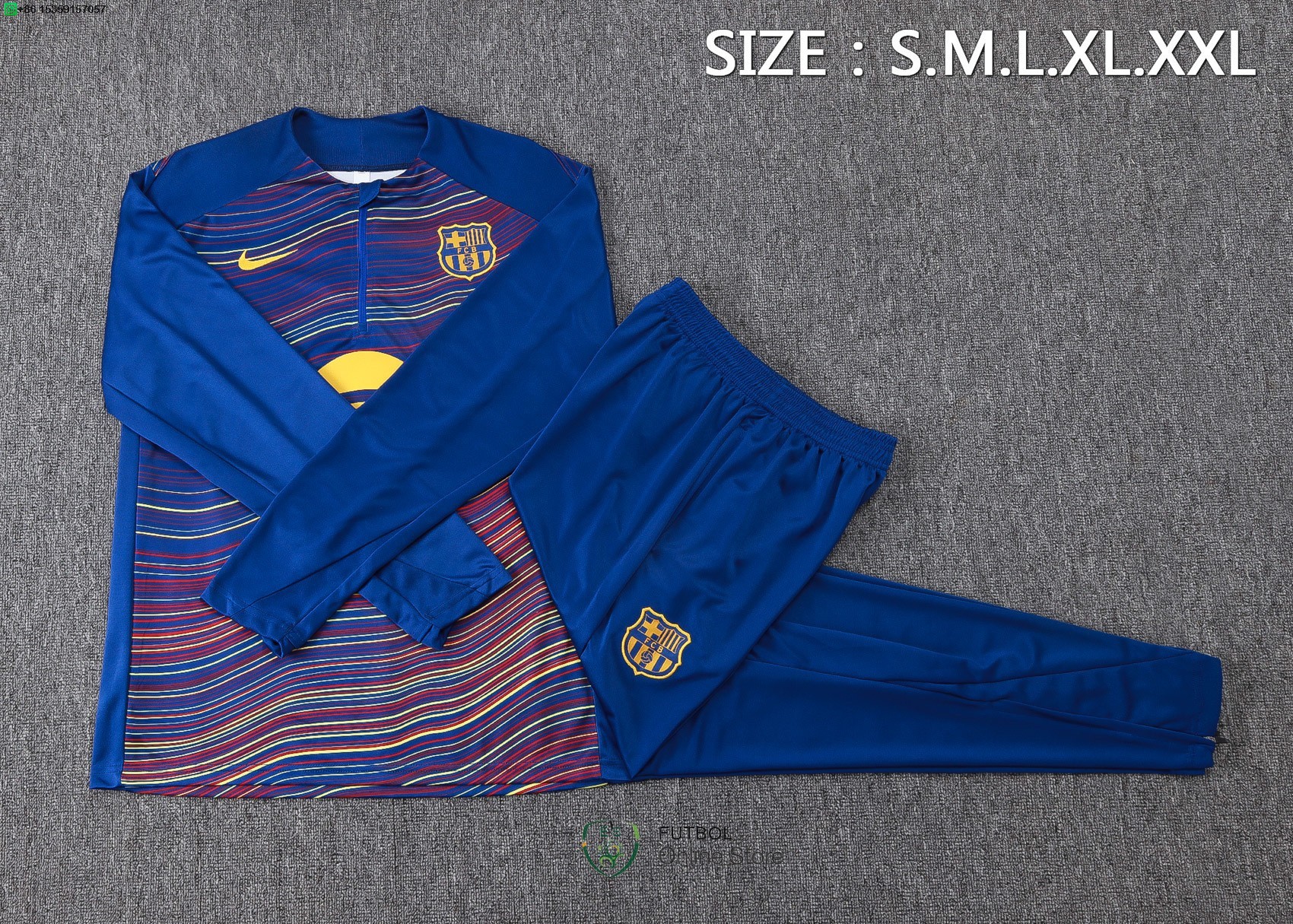 Conjunto Completo Ropa Deportiva Con Cremallera Larga Barcelona 25/2026 Azul Amarillo