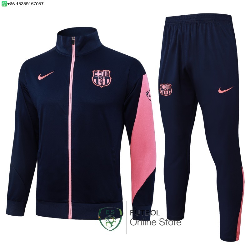 Conjunto Completo Ropa Deportiva Con Cremallera Larga Barcelona 25/2026 Azul Marino Rosa