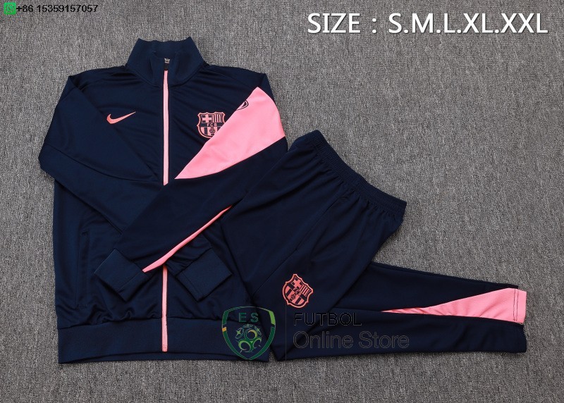 Conjunto Completo Ropa Deportiva Con Cremallera Larga Barcelona 25/2026 Azul Marino Rosa
