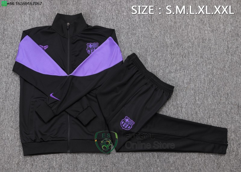Conjunto Completo Ropa Deportiva Con Cremallera Larga Barcelona 25/2026 Negro I Purpura
