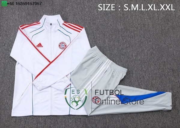 Conjunto Completo Ropa Deportiva Con Cremallera Larga Bayern Munich 25/2026 Blanco Rojo