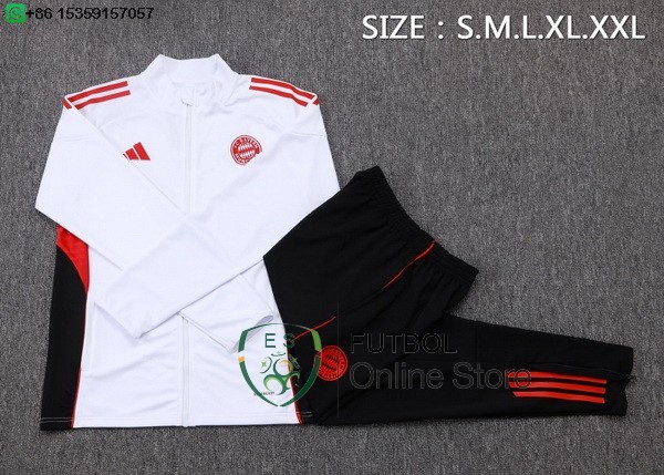 Conjunto Completo Ropa Deportiva Con Cremallera Larga Bayern Munich 25/2026 Blanco Rojo