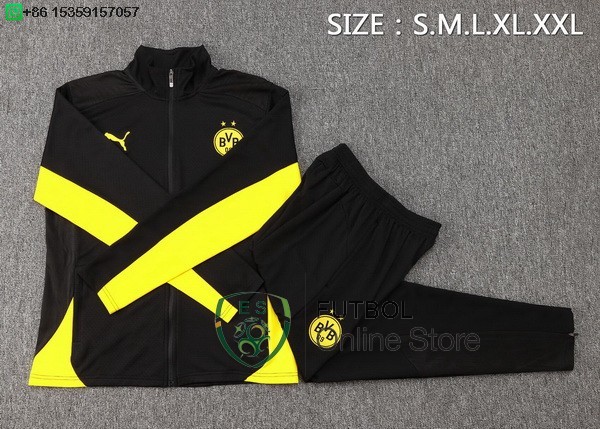 Conjunto Completo Ropa Deportiva Con Cremallera Larga Borussia Dortmund 24/2025 Negro Amarillo