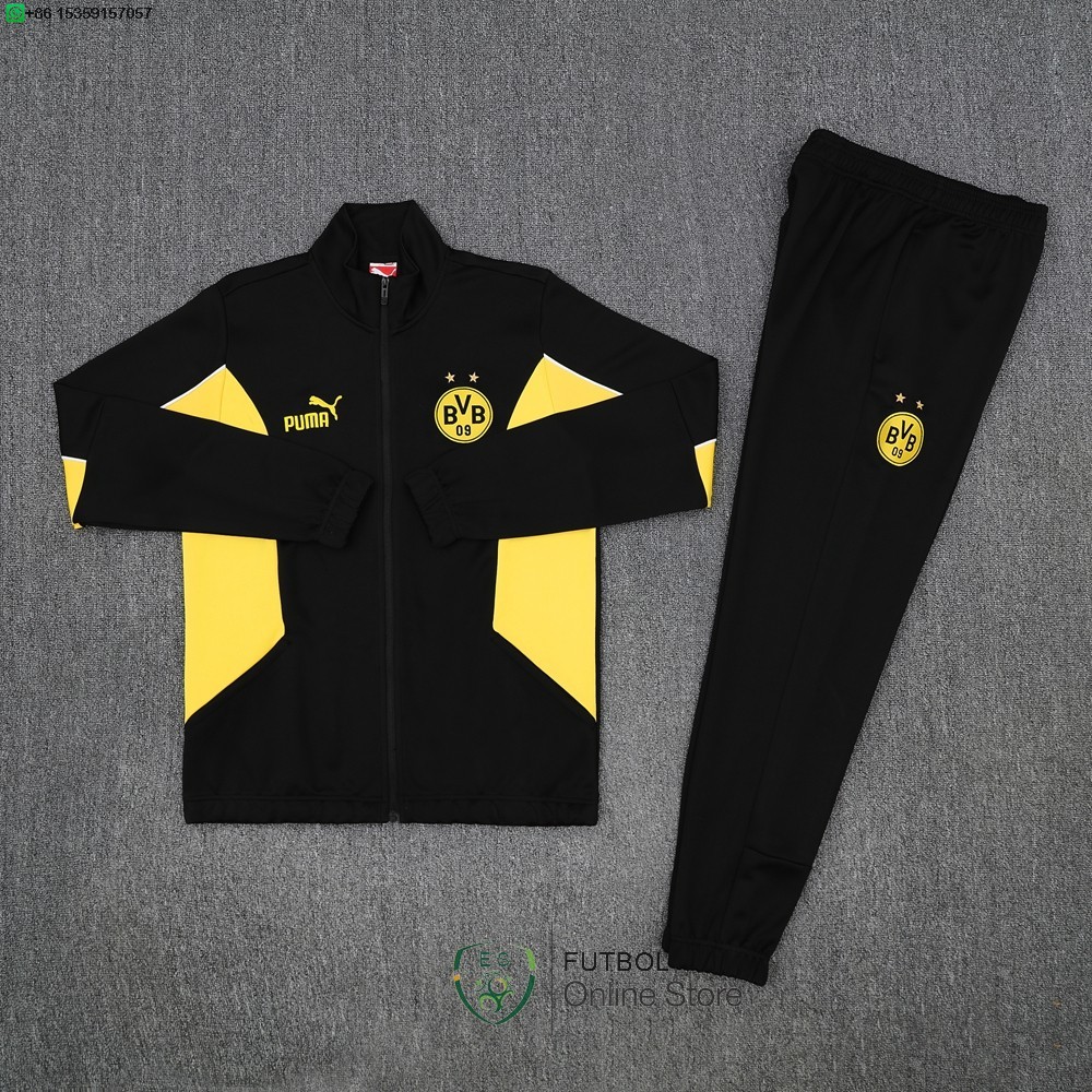 Conjunto Completo Ropa Deportiva Con Cremallera Larga Borussia Dortmund 25/2026 Negro Amarillo