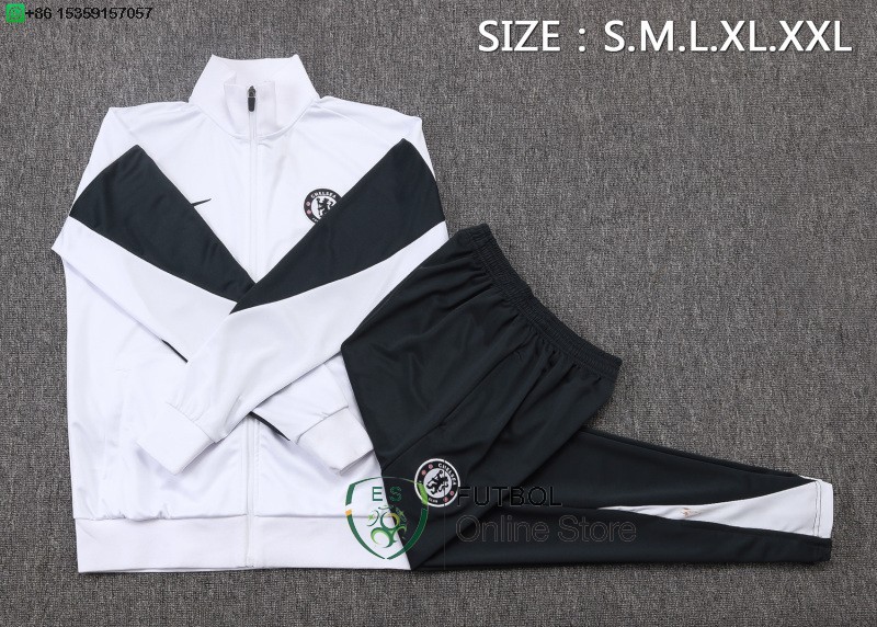 Conjunto Completo Ropa Deportiva Con Cremallera Larga Chelsea 25/2026 Blanco Negro