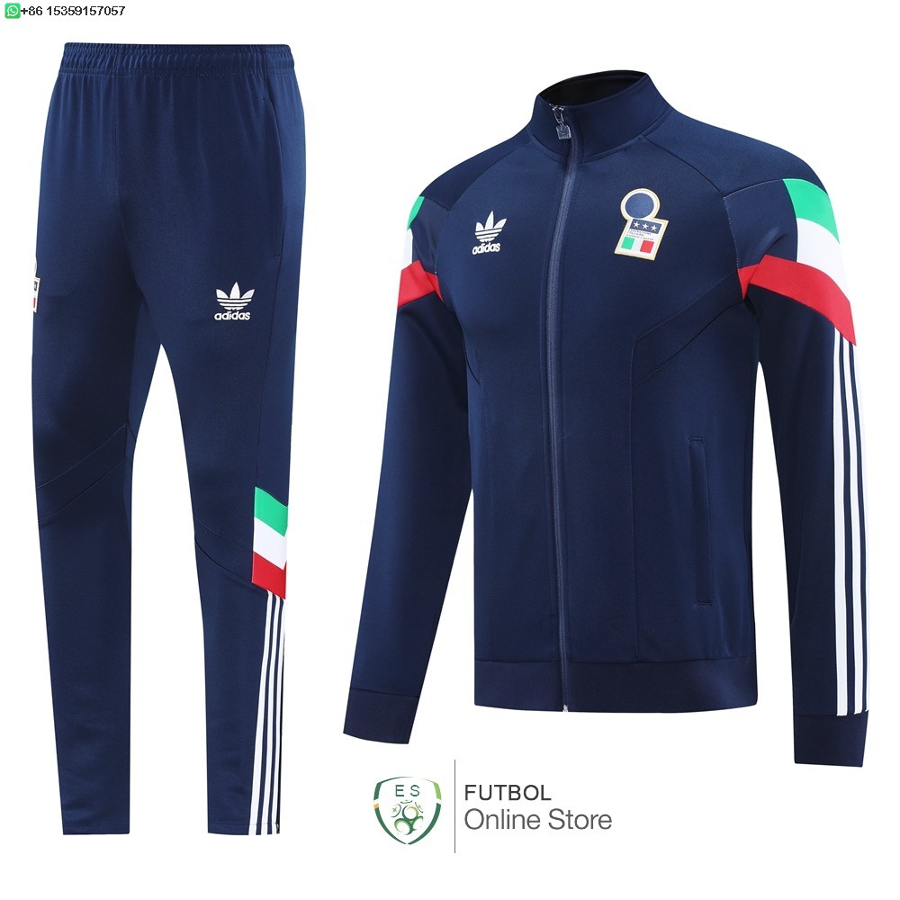 Conjunto Completo Ropa Deportiva Con Cremallera Larga Italia 2025 Azul Marino Rojo