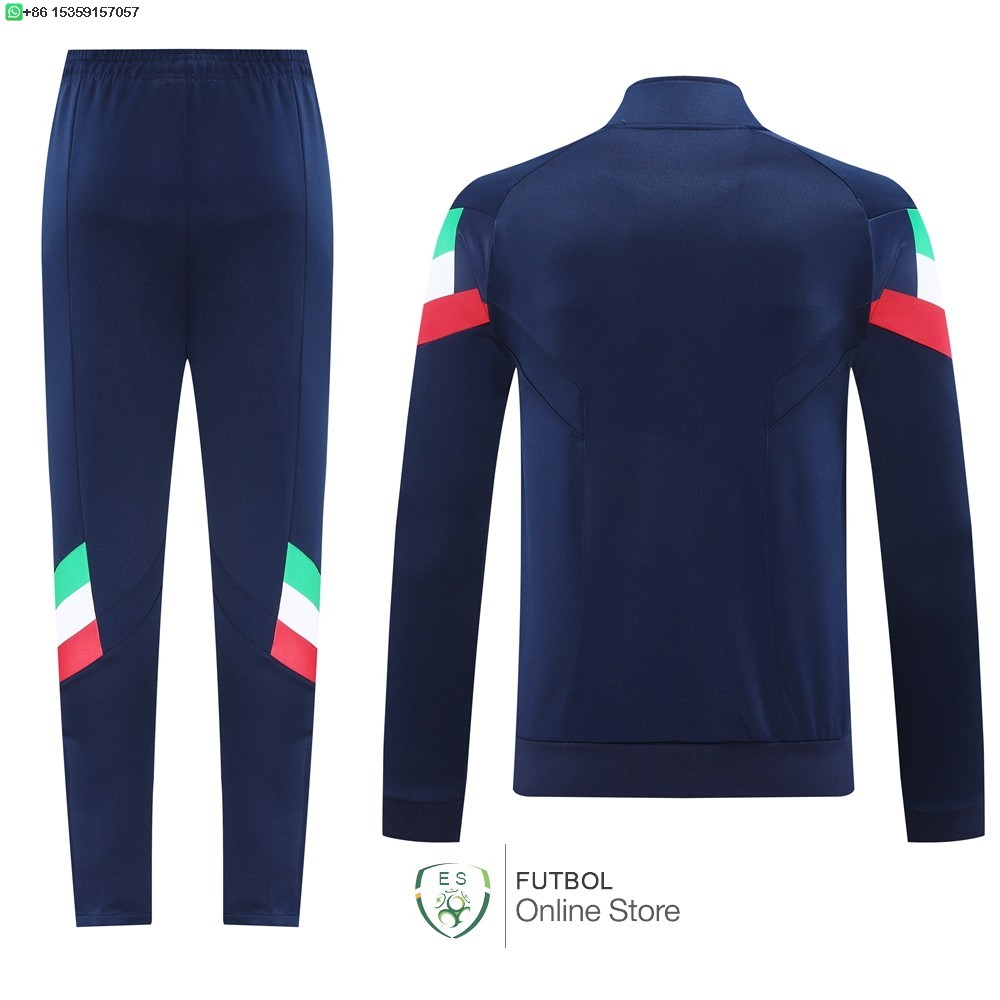 Conjunto Completo Ropa Deportiva Con Cremallera Larga Italia 2025 Azul Marino Rojo