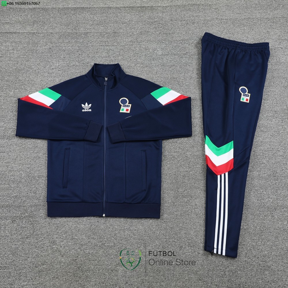 Conjunto Completo Ropa Deportiva Con Cremallera Larga Italia 2025 Azul Marino Rojo