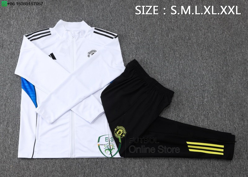Conjunto Completo Ropa Deportiva Con Cremallera Larga Manchester United 25/2026 Blanco Azul Negro