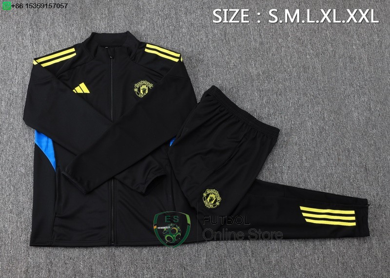 Conjunto Completo Ropa Deportiva Con Cremallera Larga Manchester United 25/2026 Negro Amarillo Azul