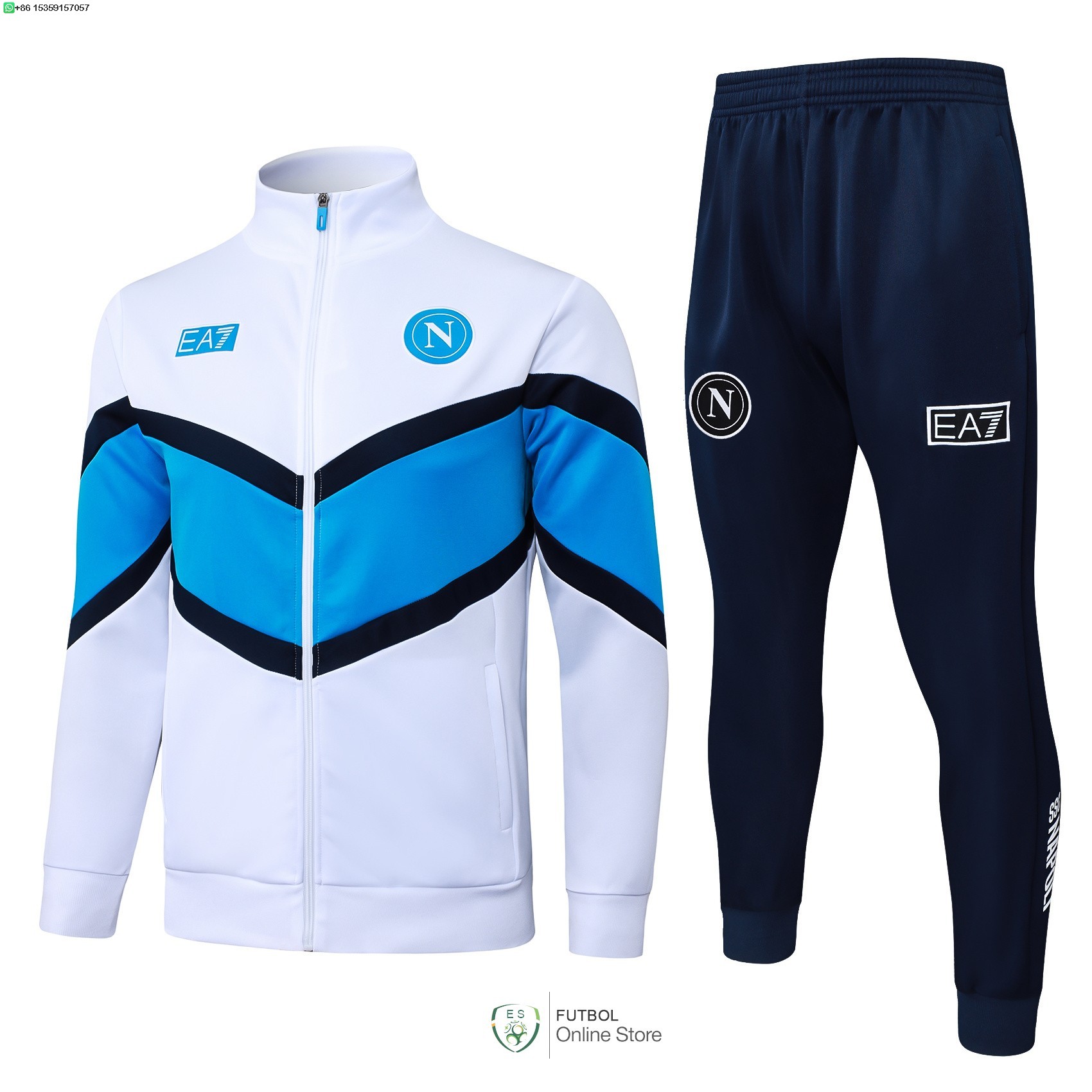 Conjunto Completo Ropa Deportiva Con Cremallera Larga Napoli 25/2026 Blanco Azul